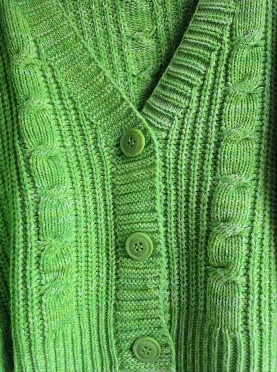 Bright Green Cropped Colorful Knit Button Front Relaxed Fit Cardigan Sweater - Picture 6 of 8